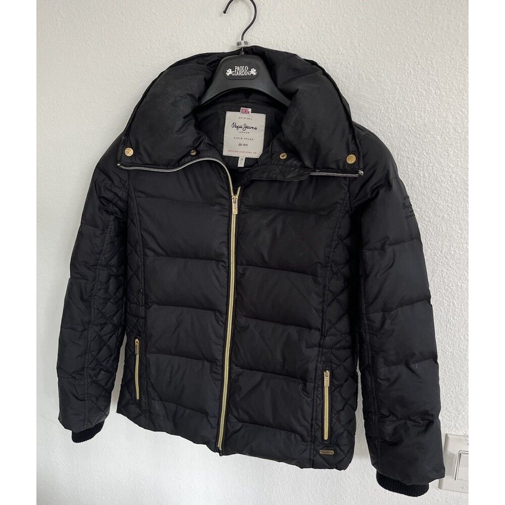 Pepe Jeans London Down Filled Puffer Jacket Quilted Boys Sz 16 Youth Black Luxe